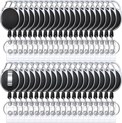 Honoson 40 Pcs Heavy Duty Retractable Badge Reels Batch ID Badge Holder Retractable Clip Bulk Key Holder with Ring for Office Worker Employee, Doctor Nurse Gifts (Black)