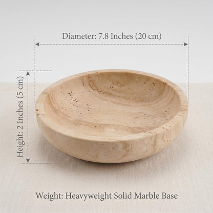 Natural Marble Travertine Decorative Bowl: 7.8" Honed Yellow Stone Catch All Bowl for Keys Entryway Table - Organic Modern Centerpiece Key Dish for Coffee Table Decor, Bedside Ring Jewelry Holder Tray