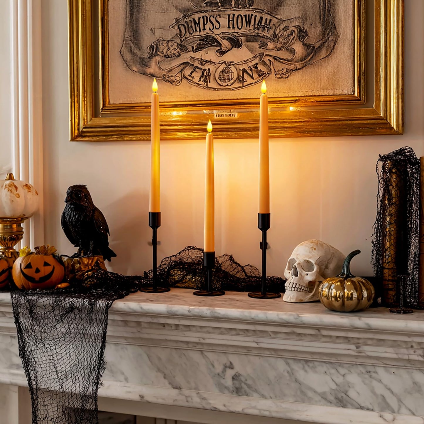 Homemory 12 Pcs Flameless Taper Candles with Remote Timer Dimmer, 11 inches Orange Taper Candles Battery Operated, Plastic LED Candlesticks with Flickering Flame for Halloween Decoration