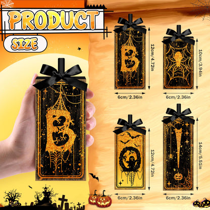 4 Pcs Boo Halloween Sign Wooden Tiered Tray Decor, Spider Ghost Black and Gold Table Decor Farmhouse Rustic Halloween Decorations Party Tabletop Centerpieces for Home Kitchen Indoor Mantel