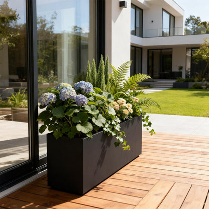 Worth Metal Rectangular Planter Box, 36"x12"x16" Matte Black Planter with Insert Shelf & Drainage Holes, Low Profile Plant Box for Patio, Garden, Deck, Easy to Install