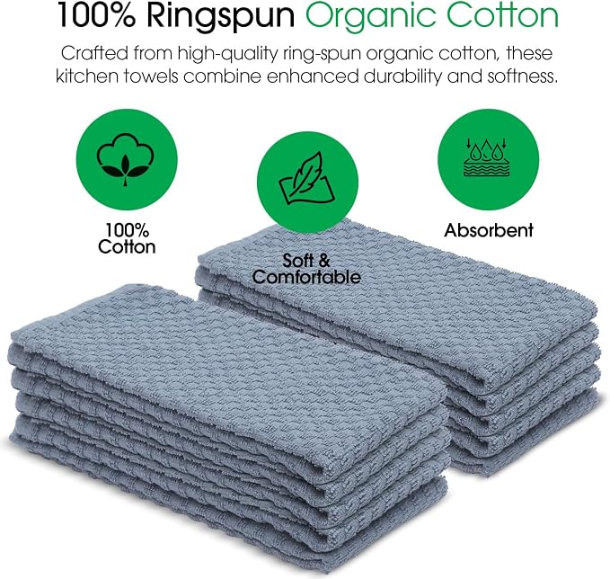 DG Collections Premium Dish Towels for Kitchen, 8 Pack, 15x25 Inch - 100% Cotton Kitchen Towels with Hanging Loop, Highly Absorbent, 400 GSM Bar Mop Cleaning Towels - Smoke Grey