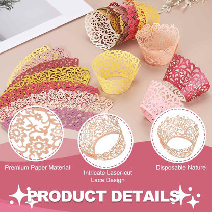 HARFINGTON 100 Pcs Lace Cupcake Liners Hollow Butterfly Designed Hollow Out Cupcake Wraps Artistic Bake Cake Paper Cups for Anniversary Birthday Weddings Parties, Light Pink
