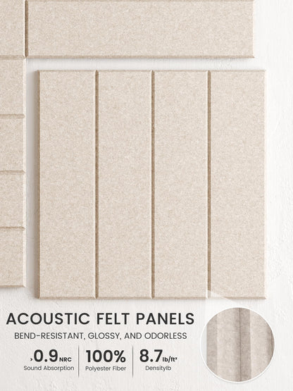 Bumusty Large Cork Board Alternative-48 x 36" Felt Bulletin Board Tiles, with 30 Pushpins, 70 Adhesive Tabs, Bold-Stripe 12-Pack, Cork Boards for Office Push Pin Board Felt Board-Oatmeal