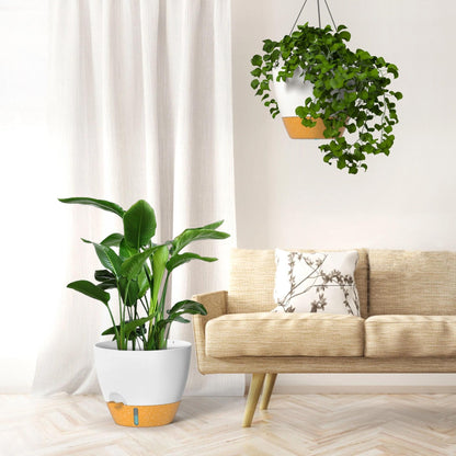 ZMTECH 12 Inch Large Self Watering Hanging Planters for Indoor Outdoor Plants - Water Level Indicator & Removable 60 Oz Reservoir, 1 Pack Plastic Hanging Basket for Window Porch Garden Balcony, White