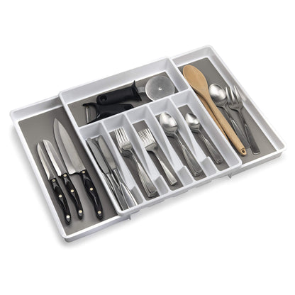 ELTOW Large Expandable Silverware Drawer Organizer, 8 Compartment Non-Slip & Adjustable Silverware Organizer for Drawer, Kitchen Organization for Utensils, Cutlery, Silverware Tray (Black)