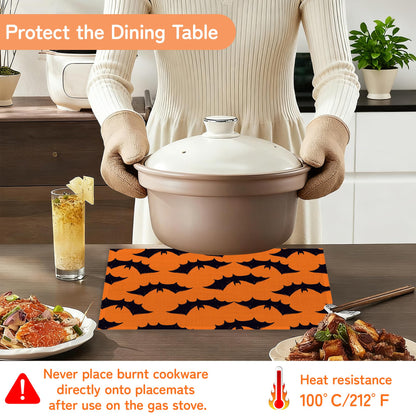 Halloween Bats Placemat Set of 6,Heat Resistant Linen Table Mats for Indoor Outdoor Home Kitchen Dining Room Table 12x18Inch