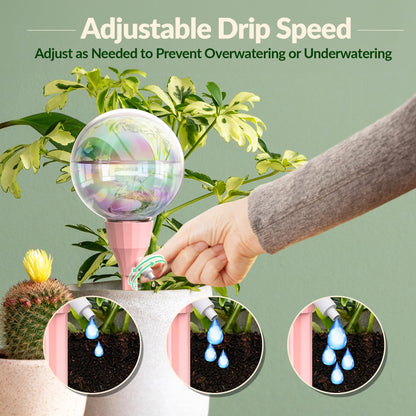 NiHome 2PCS 16OZ Plant Self-Watering Drippers with Adjustable Flow Control, Long-Lasting Automatic Watering Globes for Indoor Outdoor Plants, Tulip Shape Design for Small to Medium Pots (Pink + Green)