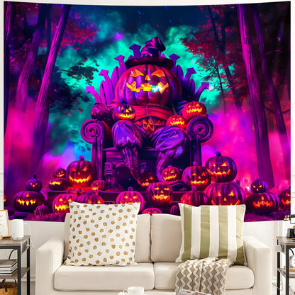 Blacklight Halloween Tapestry Horror Moon Night Scary Cemetery Pumpkin Lantern Halloween Tapestry Wall Hanging Skull Horror Poster Banners for Bedroom Livingroom (Pumpkin-2, 90L" x 70W", Unframed)