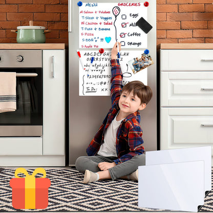Magnetic Whiteboard for Refrigerator 2 Pack, 16x12 Inch Fridge Dry Erase Board with 3 Markers, Eraser & Magnets - Kitchen Menu Planner, Grocery List Organizer (White, 12×16inch)