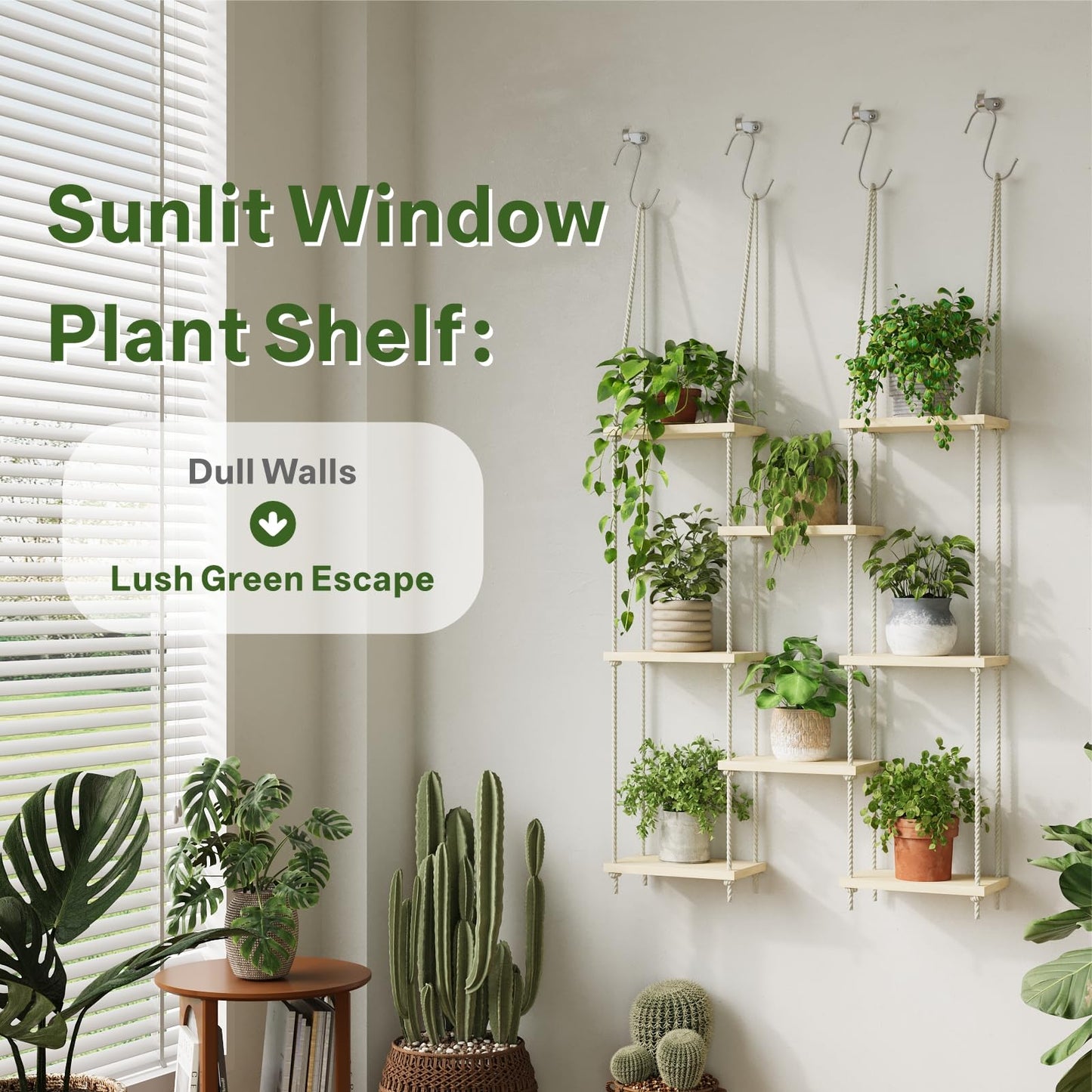 Drconox Window Plant Shelves 8-Tier Hanging Plant Shelves for Indoor Window Shelf for Plants Wall Mounted Window Sill Plant Shelf Living Room Garden Boho Decor