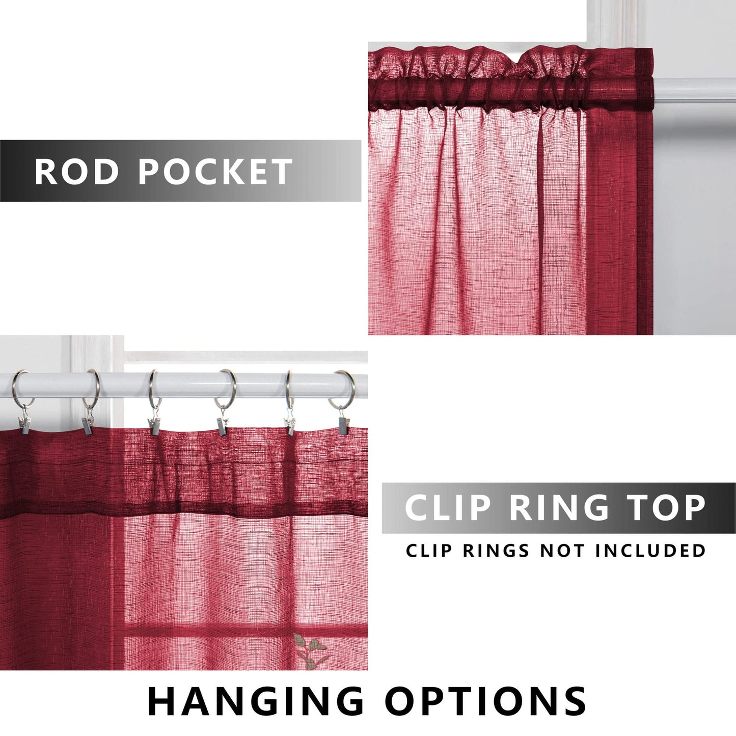 KOUFALL Burgundy Curtains for Bedroom 63 Inch Length 2 Panel Set Linen Textured Sheer Drapes for Living Room 52x63 Inches Long
