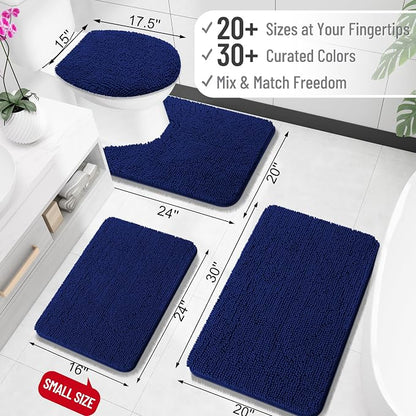 OLANLY Bathroom Rugs 30x18, Extra Soft Absorbent Chenille Bath Rugs, Rubber Backing Quick Dry, Machine Washable Bath Mats for Bathroom Floor, Tub and Shower, Home Decor Accessories, Navy