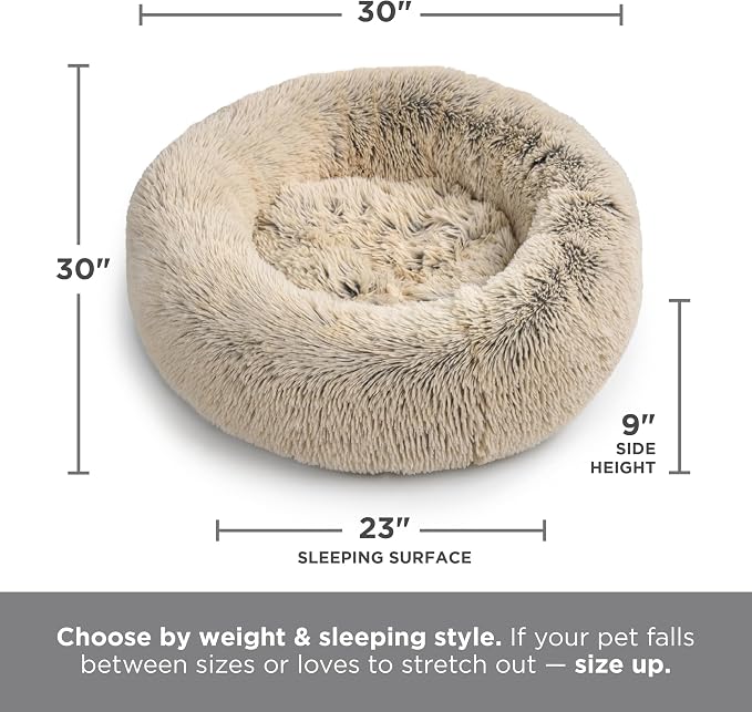 Best Friends by Sheri The Original Calming Donut Dog Bed for Medium Dogs up to 45 lbs, Shag Faux Fur, Taupe, Medium, 30" x 30"