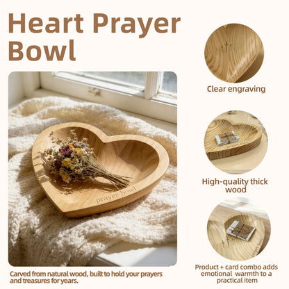 JimZePong Heart Prayer Bowl with 24 Cards, Christian Heart Shaped Wooden Dough Bowl, Handcrafted Prayer Request Bowl, Religious Gift for Women, Mom, Baptism, Church, Thanksgiving & Christmas Decor