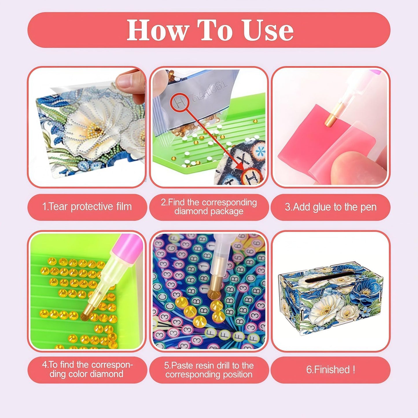 LSQFS DIY Diamond Painting Tissue Box for Adults, Wooden Diamond Art Craft Kit, Sparkling Desktop Tissue Holder with Rhinestone for Home Office Vanity Decor