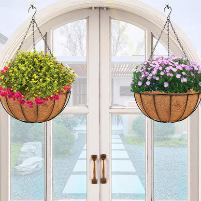 Hanging Basket Planter Plants Outdoor - 4 Pack 14 Inch Metal Hanging Planter with Coco Liners, Chain Hook Hanging Flower Pots for Indoor Outdoor Garden Porch Decoration