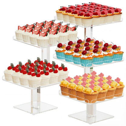 Ripeng 5 Tiered Dessert Table Display Set Buffet Riser Clear Acrylic Dessert Cupcake Stand Riser Bulk 5 Size Party Stand Food Treat Cookie Platter Pastry Serving Tray(8, 8.5, 9, 9.5, 10 Inch)