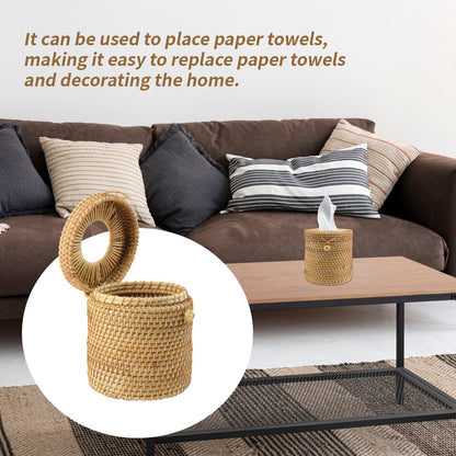 Risbay 1PCS Rattan Round Tissue Box Cover Tissue Box Holder Decorative Woven Facial Tissue Holder