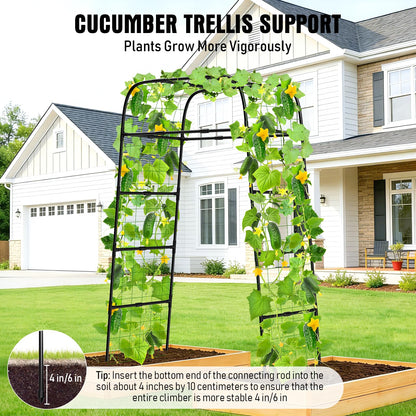 7ft Garden Arch Trellis for Climbing Plants Outdoor-Heavy Duty Metal Cucumber Trellis for Raised Beds- Tall Steel Vegetable Arbor for Climbing Vine Fruit Flower Yard Lawn Arch Tunnel Trellis