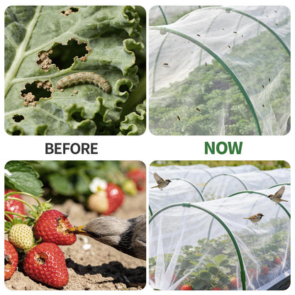 Garden Netting Kit for Raised Bed, 8X20FT Ultra Fine Mesh Netting with 5 Sets Garden Hoops & 15pcs Clips, Reusable Bird Netting for Garden Protection