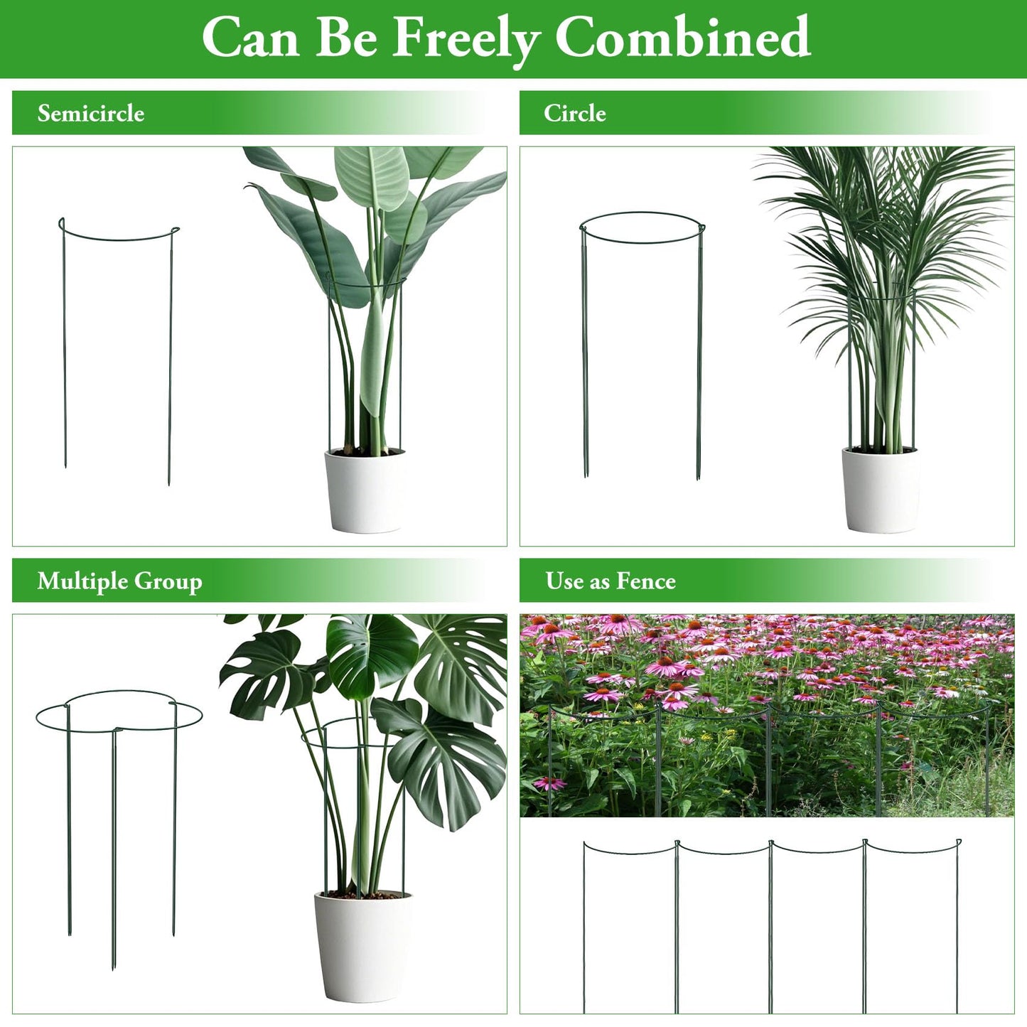 Unves 6 Pack Peony Cage, 32" H x 13" W Half Round Ring Metal Plant Support Stakes, Heavy Duty Peony Cages and Supports for Indoor Outdoor Plants, Vegetables and Flowers with Clips, Ties and Gloves
