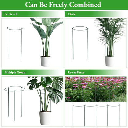 Unves 6 Pack Peony Cage, 32" H x 13" W Half Round Ring Metal Plant Support Stakes, Heavy Duty Peony Cages and Supports for Indoor Outdoor Plants, Vegetables and Flowers with Clips, Ties and Gloves