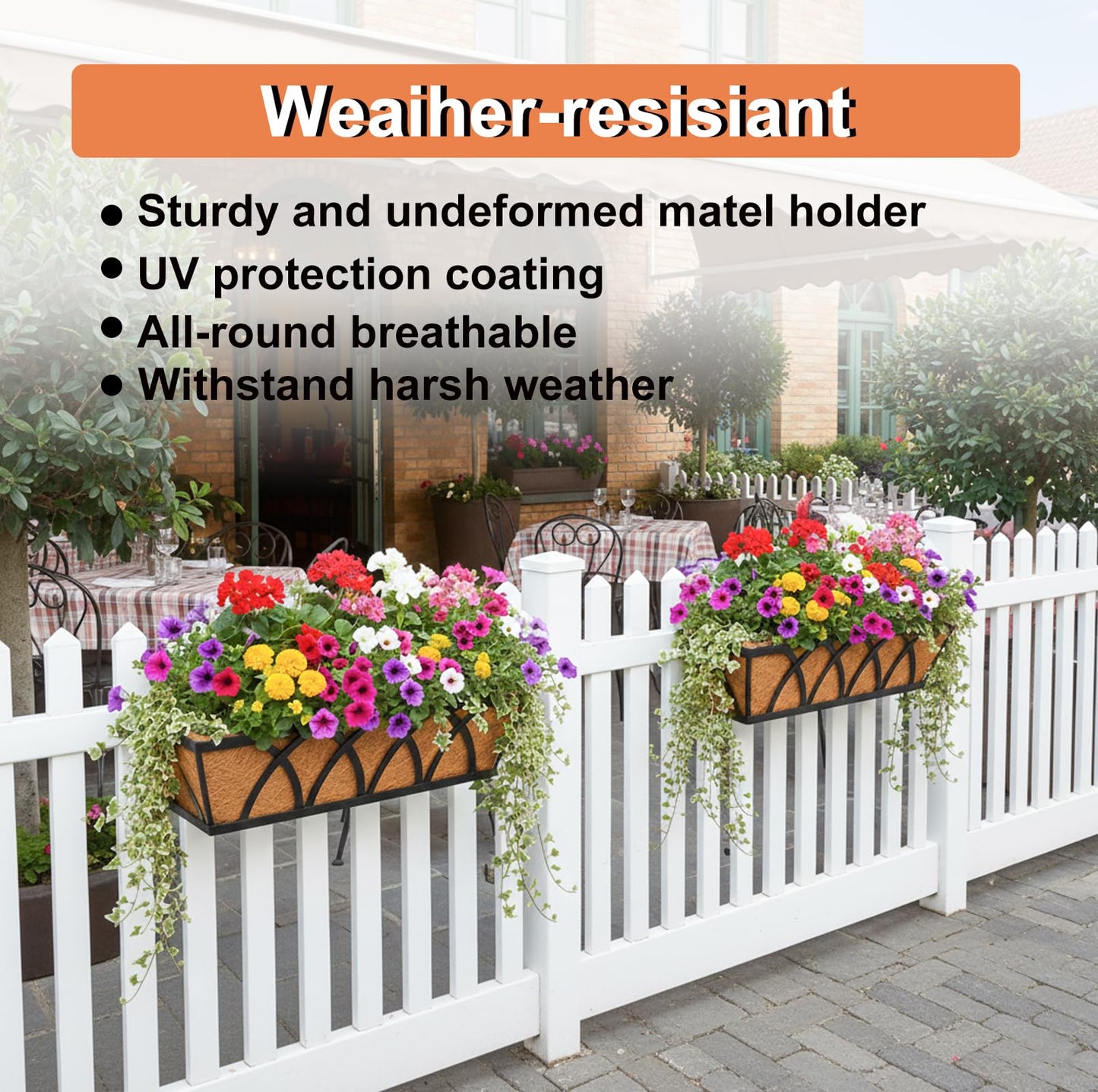 Flat Railing Planter Window Box Wall Hanging Planters (2 Pack, 30 Inch) Balcony Fence Planter with Coco Liner, Horse Trough Planter Metal Window Planter Box for Outdoor Plant Holder Rail Deck