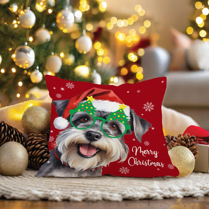 sdfkmlcdl Christmas Schnauzer Pillow Covers 18x18, Schnauzer Gifts for Women Men, Merry Christmas Dog Snowflake Decorative Throw Pillow Covers for Home Bedroom Living Room Sofa