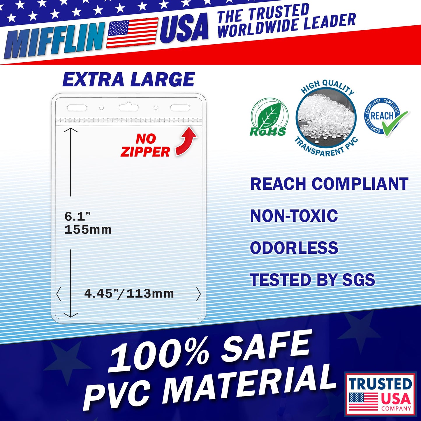 Mifflin-USA Passport & Card Holders (Clear, 4x6 Inches, 100 Pack), Extra Large ID Name Badge Holder, Zipperless Vertical Plastic Card Holders