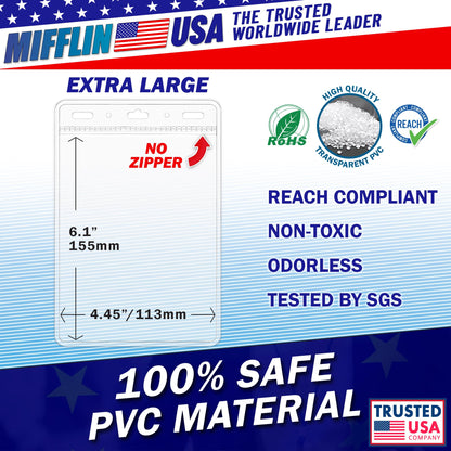 Mifflin-USA Passport & Card Holders (Clear, 4x6 Inches, 100 Pack), Extra Large ID Name Badge Holder, Zipperless Vertical Plastic Card Holders