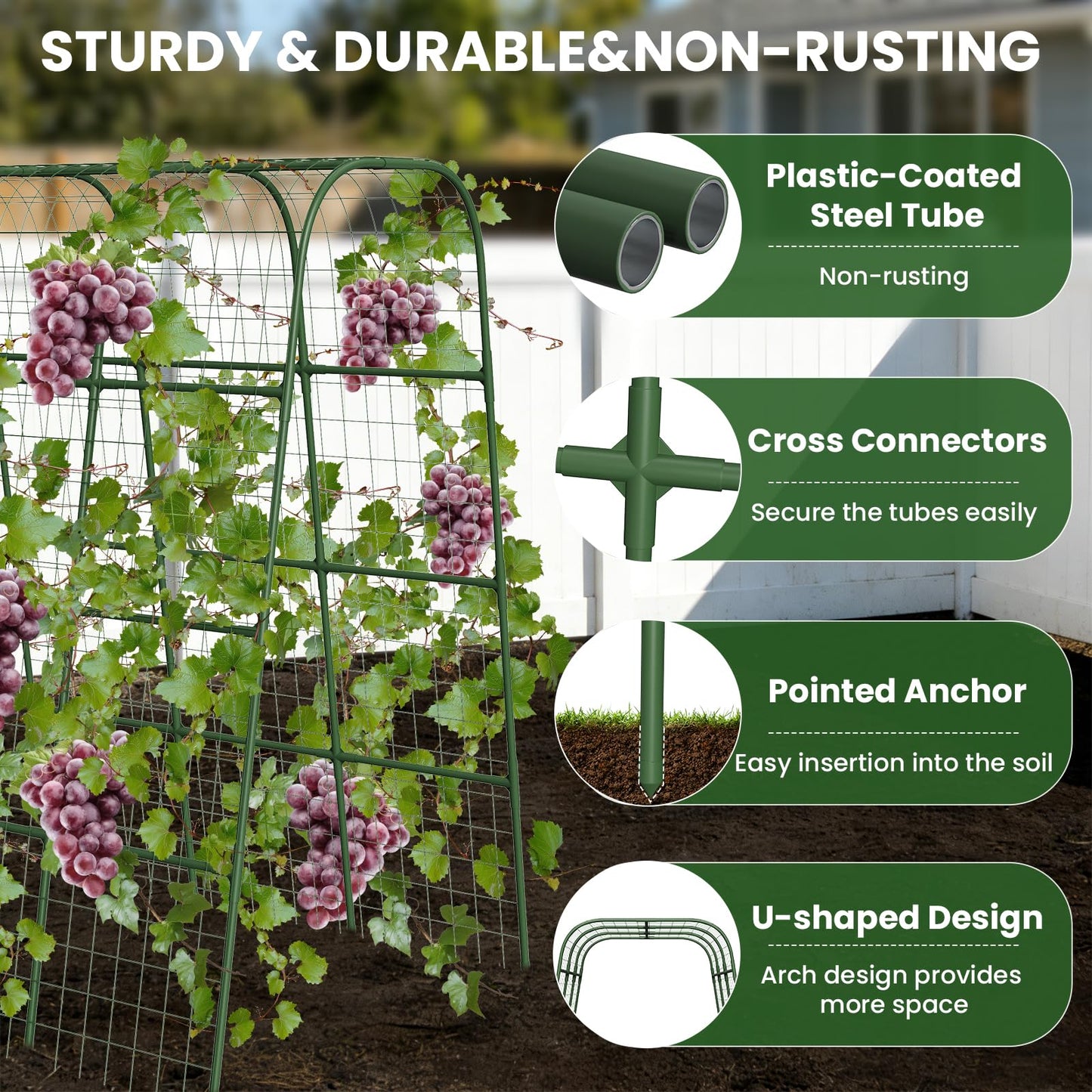 Nexum Cucumber Trellis for Raised Bed, 63"x47.2" U-Shape Garden Trellis for Climbing Plants Outdoor with Climbing Net, Metal Arch Plant Support for Cucumbers Tomatoes Peas Beans