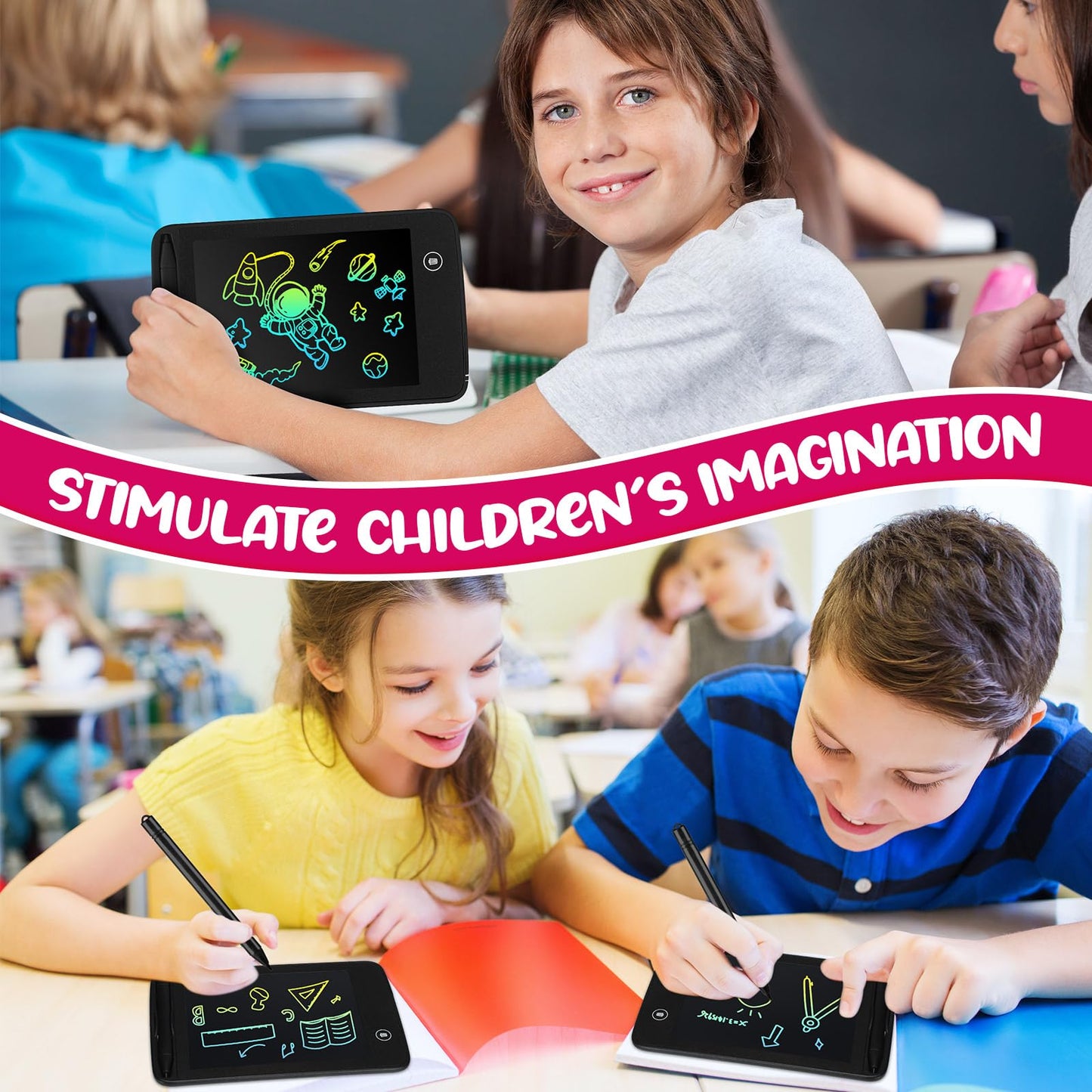 Zhehao 12 Pcs LCD Writing Tablet for Kids Colorful Drawing Doodle Board Drawing Tablet Erasable Reusable Electronic Draw Pad Gift for Boy Girl Educational Learning(6.5 Inch Screen,Dark Color)