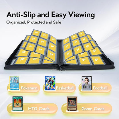 Top Loader Binder for Cards (Clear Window), Holds 288 Cards in 3"x4" Toploaders, Trading Card Binder 9 Pocket for TCG, MTG, YGO, Game Cards, Sports Cards(Black 1)
