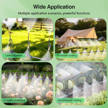 39 FT Drip Irrigation System - Double-Head 360° Adjustable Garden Watering System with 24 Spray Nozzles, Garden Atomizing Misting System & Irrigation System for Garden, Greenhouse, Yard, Lawn, Plants