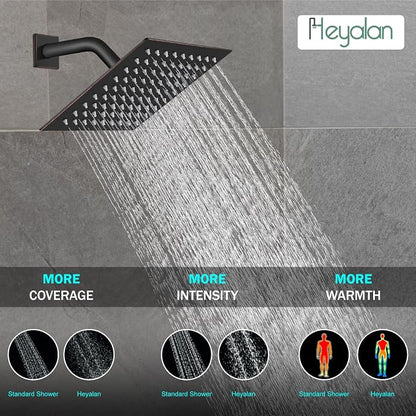 Heyalan Shower Faucet Set with Valve, Bathroom Rainfall Shower System, Wall Mount Single Handle Shower Trim Kit, Rainfall Fixed Shower Head, 8 Inch Square Shower Head,Oil Rubbed Bronze