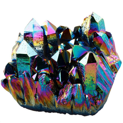 Rockcloud Natural Titanium Coated Rainbow Crystal Quartz Cluster Geode Druzy Home Decoration Gemstone Specimen