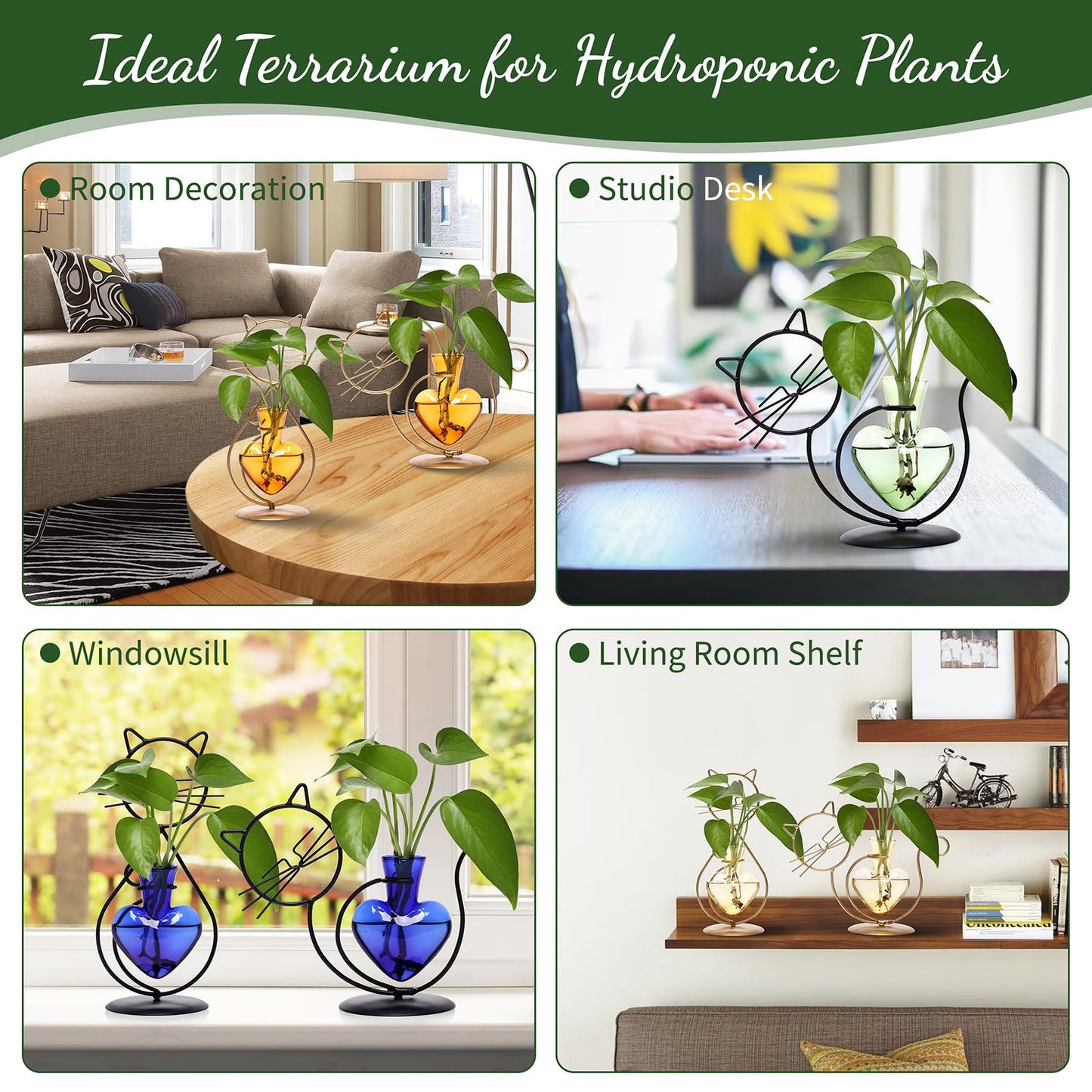 Plant Terrarium Plants Propagation Station Cat Lover Gifts for Women Home Office Decor Cat Desk Accessories