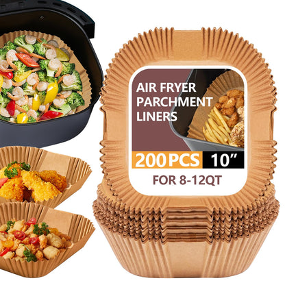 UBeesize 9-Inch Air Fryer Parchment Liners - 200 Pack, Square Non-Stick Disposable Paper Sheets for Microwave & Air Fryers, Unbleached Baking Sheets (8-Inch Base)