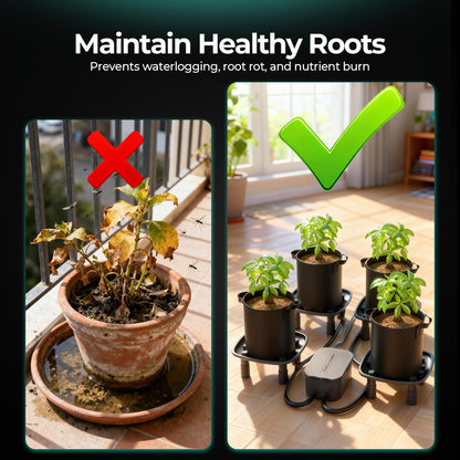 MARS HYDRO Auto Drainage System with Water Pump, 4 Elevated Runoff Trays & 4-Pack 5 Gallon Grow Bags, Plant Drainage Saucers for Indoor Plants Grow Tents