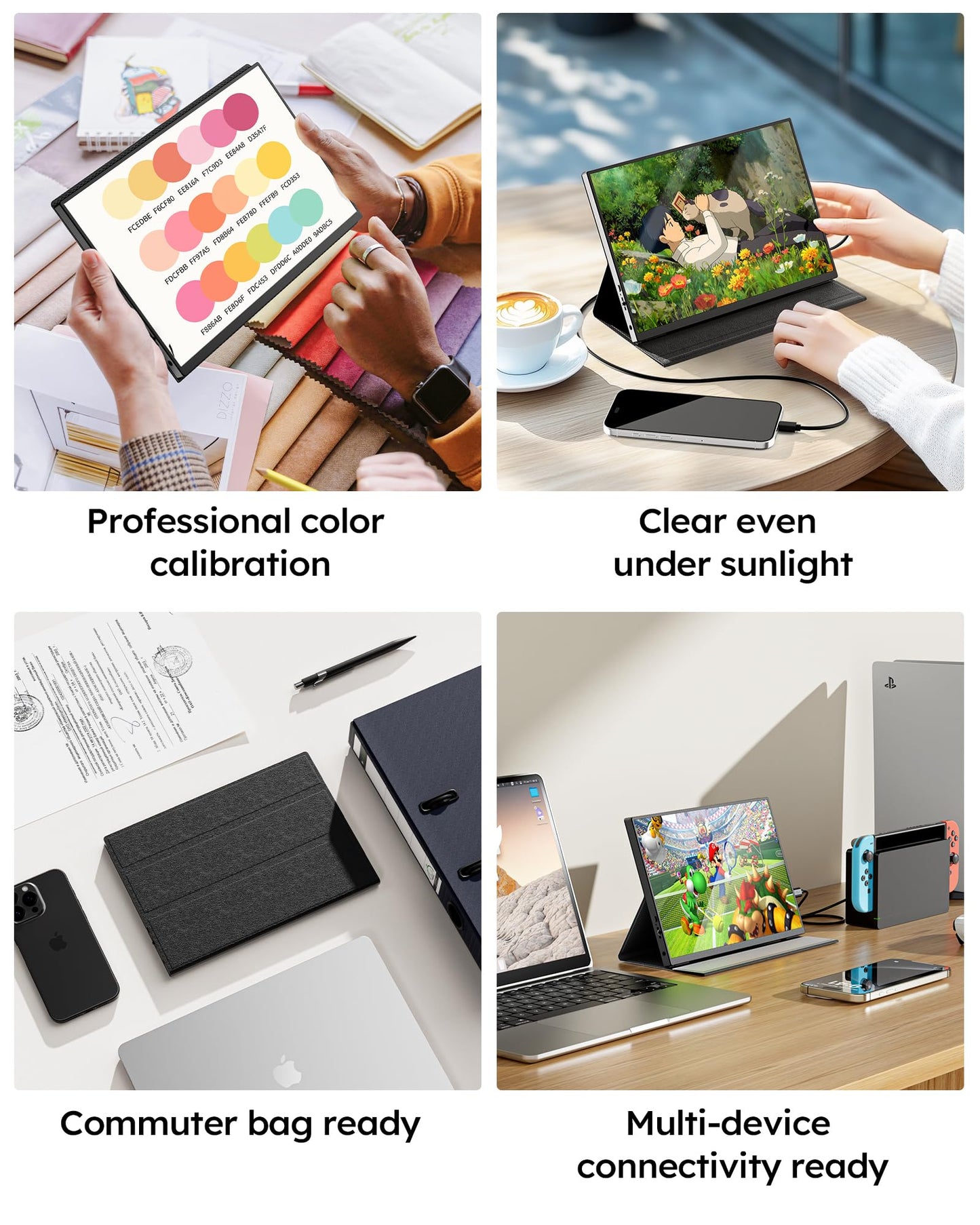 Portable Monitor,10.5" HDR 1280P Ultra-Thin 100% sRGB Travel Portable Monitor for Laptop, 420 Nits Mini Secondary Display with Protective Case & Speaker, Monitors for Laptop, PC Mac Phone PS4/5 Xbox