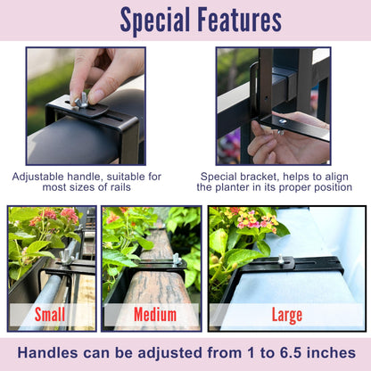 LaLaGreen Deck Railing Planter Box (20 Inch, 4 Pack) Brown Rectangular Window Flower Boxes with Bracket, Self Watering System Hanging Planter Box for Outdoor Plant Container Herb Rail Fence Balcony