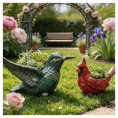 Cardinal Bird Succulent Planter, Red Bird Flower Pot with Drainage Hole, Cute Animal Flower Pots, Nature-Inspired Gardening Décor for Home, for Outdoor Plants(Hummingbird)