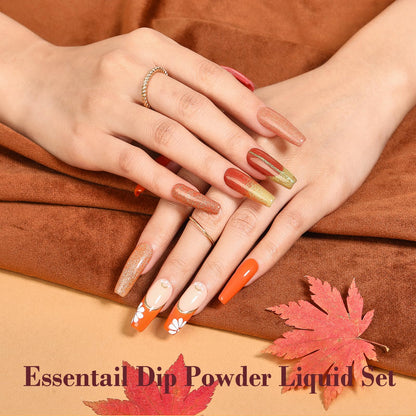 AZUREBEAUTY Dip Powder Nail Kit Starter, All Season Skin Tone Nude Brown 4 Colors Acrylic Dip Powder Liquid Set with Base/Top Coat Activator for French Nail Art Manicure DIY Salon Gifts