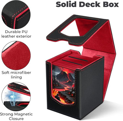 Fabmaker Deck Box Compatible with MTG Commander, (patent Pending) Magnetic Trading Card Storage Box with Comman-der, Fits 100 Double-Sleeved Cards, Card Box Compatible with Magic the Gathering, Red