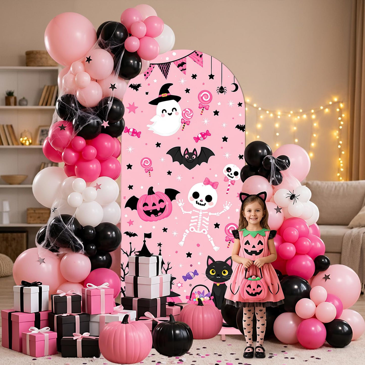 Pink Ghost Halloween Backdrop Cover, Cute Girly Spooky Ghost Background Cloth, Halloween Party Photo Booth Wall Hanging Decor Props