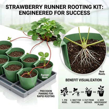 Ginwrek Strawberry Propagation Cups, 20 Pack Large Plastic Plant Cups with 50 Runner Forks Breathable Pots for Berry Plant Rooting, Space-Saving Hanging Design, S