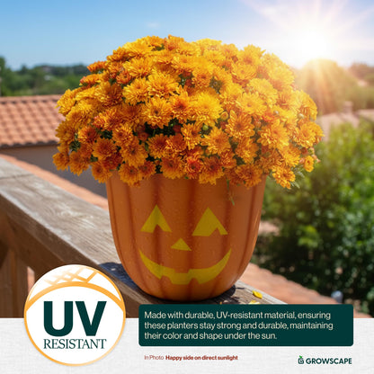 GROWSCAPE Halloween Pumpkin Planter with Face - 10” Fiber Clay Pot with Drainage Candy or Snack Bowl Indoor Outdoor, Fall and Halloween Decor (2 Pack)