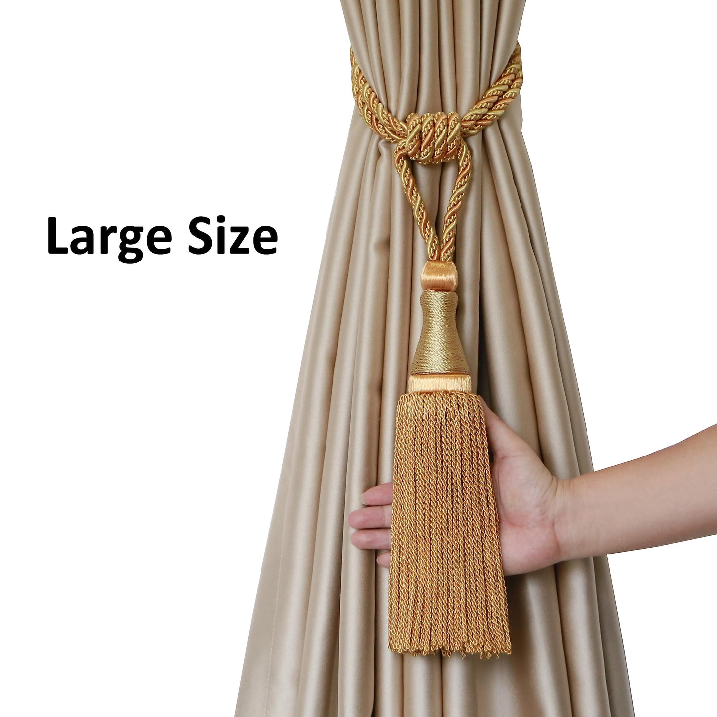 HedongHexi 2 Pack Large Tassel Curtain Tiebacks, Luxury Curtain Rope Tie Backs, Home Decorative Holdbacks Braided Tassel Tie-Backs (Dark Coffee, 2 Pack)