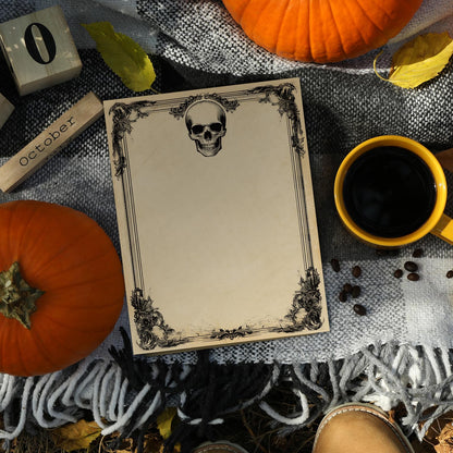 FYSUIMU 60 Sheets Halloween Skull Stationery Letterhead Paper Skull Letter Writing Paper for Notes Greeting Cards Invitation Office Printing, 8.5 x 11 Inch, Double Sided